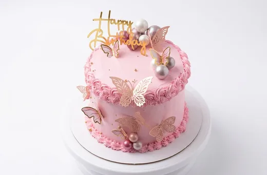 Pink butterfly happy birthday custom cake